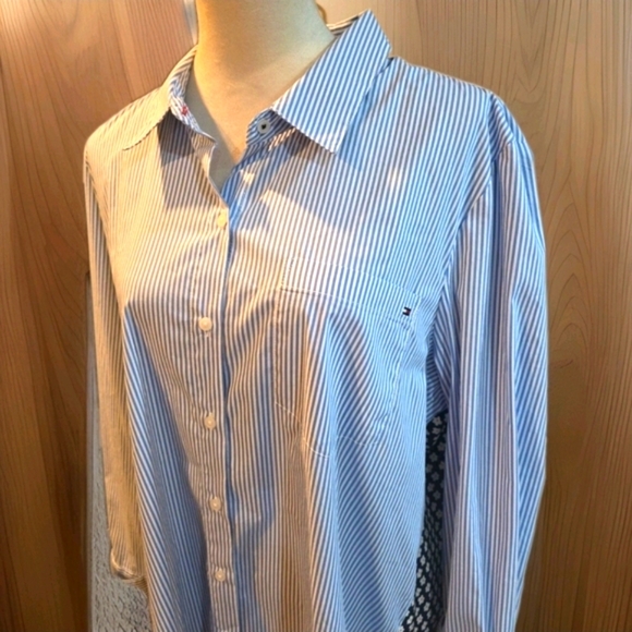 233 Tommy Hilfiger Blue and White Striped Shirt - Picture 5 of 9